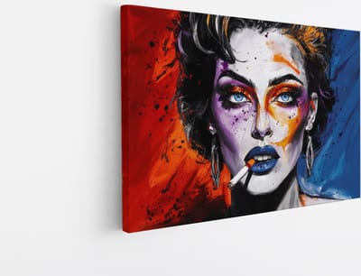 Saammp Canvas Schilderij - Vrouw met sigaret - 30x20 - Foto op canvas - Wanddecoratie - Muurdecoratie Woonkamer - Slaapkamer decoratie - Canvas Print