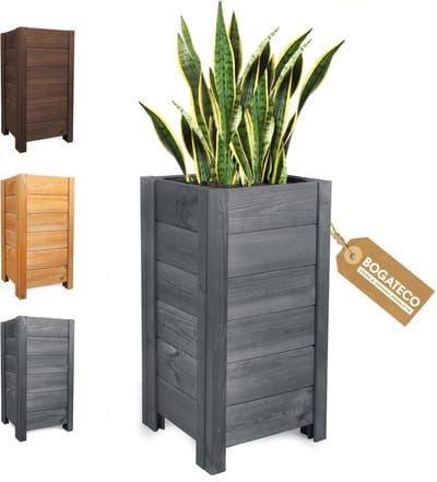 BOGATECO Houten Plantenbak - Inclusief Agro-Textiel - Weerbestendig & Geïmpregneerd - Bloembak voor Tuin & Balkon - Diverse Maten & Kleuren | 39 x 39 x 79cm | antraciet
