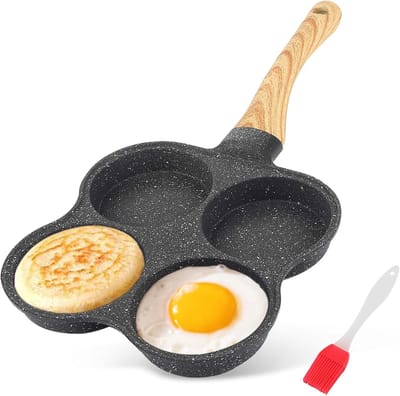 Koekenpan met 4 compartimenten - Omeletpan Ontbijtpan - Snel Ontbijt Maken - Non-stick Coating - 36.5 x 19.5 cm - Grijs