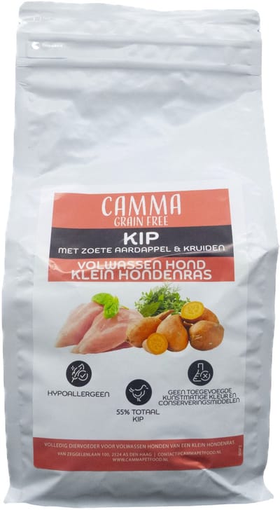 Camma Graanvrij Kip Met Zoete Aardappel & kruiden - Volwassen Hond Kleine Hondenras 2kg