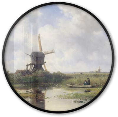 Poster in lijst Rond - Fotolijst 60x60 cm - Posters - Molen - Willem Roelofs - Oude meesters - Kunst - Ronde posterlijst zwart - Decoratie - Wanddecoratie woonkamer - Muurdecoratie slaapkamer
