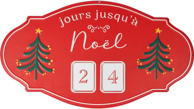 Dekoratief | Wanddeco kalender 'Jours Jusqu'? No?l', rood, metaal, 45x25cm | A255785