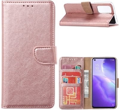 Hoesje Geschikt voor Oppo Reno5 5G - Hoesje Bookcase Rose Goud - Portemonee hoesje case met Pasjeshouder