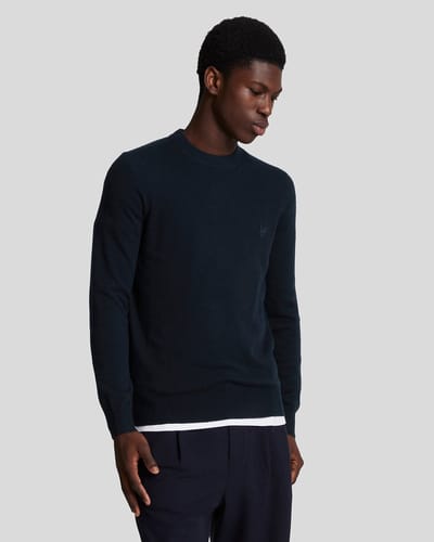 Lyle & Scott Lamswollen Trui met Ronde Hals - Marineblauw