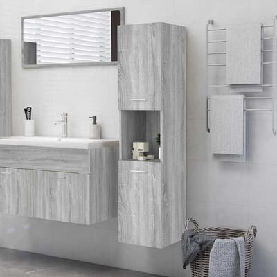 vidaXL - Badkamerkast - 30x30x130 - cm - bewerkt - hout - grijs - sonoma - eikenkleur