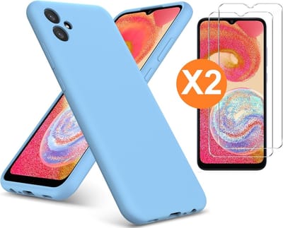Hoesje Geschikt Voor Samsung Galaxy A04E Hoesje siliconen Licht Blauw zacht siliconen hoesje TPU backcover - Met Screenprotector - 2 stuks