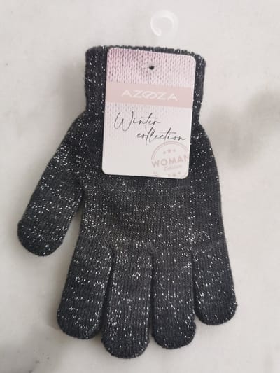Dameshandschoenen zwart met zilverkleurige glitter one size