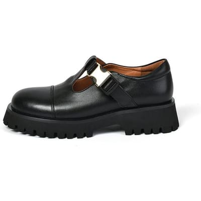 Mode Echt Leer Platte Platform Dames Schoenen Mode Instappers Platform Schoenen Casual Ronde Neus Hak Handgemaakte Schoenen Vrouw 39 zwart