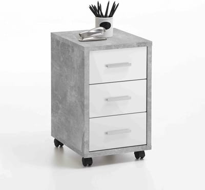 Ladeblok Colorado Beton - Wit - Met wielen - Met lades - Breedte 35 cm - Diepte 42 cm - Hoogte 58.9 cm