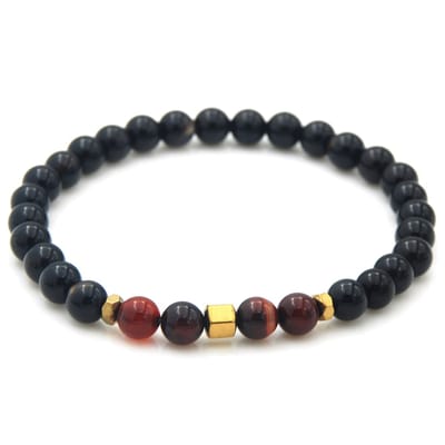 Herenarmband - 6mm zwarte kralen - tijgeroog - natuursteen - goudkleurige hematiet - lengte 19 cm