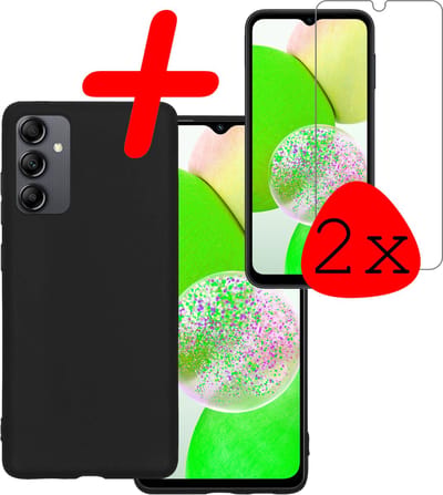 Hoesje Met 2x Screenprotector - Geschikt voor Samsung Galaxy A14 - Sterk & Shockproof - Back Cover - Siliconen Case - Telefoon Hoes - Zwart