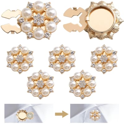 Dailygoods- Knoophoezen 6 Stuks - Gouden Parel/Kristal - Decoratieve Knoppen - Afneembare Knop Clips - Lichtgewicht - Duurzaam Materiaal - Knopbeschermer