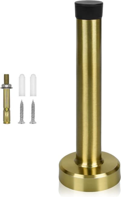 Deurstopper 4 Inch - Wandmontage, Geluidsreducerende Rubberen Punt, Roestvrijstalen Bescherming voor Binnen en Buiten, Messing Goud, 95mm