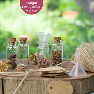 60 x Reageerbuisjes met kurk, kleine glazen flacons met kurk en hartvormige hangertjes, als gastgeschenk, bruiloftsdecoratie, kruidenpotjes