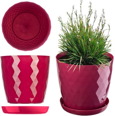 KADAX Bloempot met Schotel, Plantenpot voor Bloemen, Planten, Kruidenplanten, binnen, Plantenbak van Kunststof, decoratieve Pot, Planter (18 cm, roze)