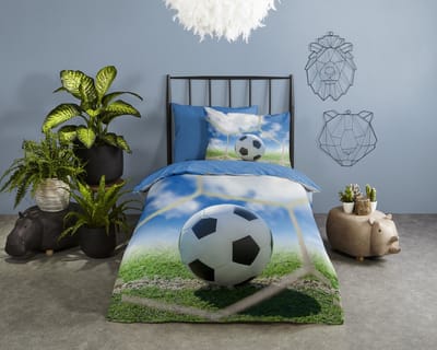 Good Morning dekbedovertrek voetbal - 1 persoons 140x200/220 cm - Blauw - 100% Katoen renforc�