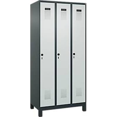 C+P Evolo Plus garderobekast, 3 vakken, 300 mm vakbreedte, met poten, draaischroef, B 900 x D 500 x H 1950 mm, antracietgrijs/lichtgrijs