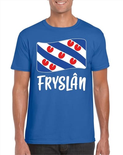 Blauw t-shirt met Friese vlag heren - Fryslan shirts S