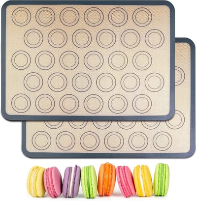 Famanu - Famanu Bakmat, set van 2 siliconen macarons bakmat, 42 x 29,5 cm, antislip bakonderlegger, anti-aanbak, herbruikbaar, voor macarons, koekjes, brood, fondant, gebak