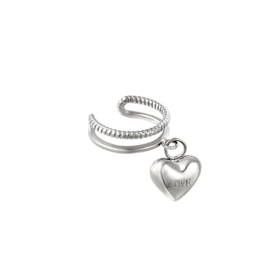 Dubbele earcuff met hartjesbedeltje Zilver