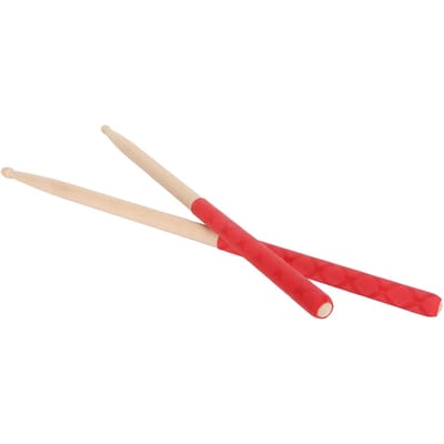 Baguettes de Batterie 5A pour Adultes Enfants Débutants Pointe en Bois d'Érable Baguettes avec Poignée en Caoutchouc Antidérapante pour Instrument de Musique rouge