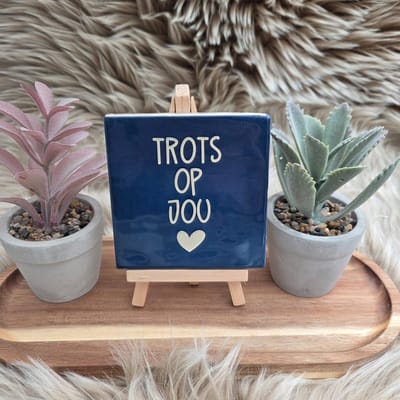 Robuust Wenstegeltje “Trots op Jou” – Lief Cadeautegeltje met Hartje – Trendy nu – Geslaagd – Vriend(in) – Familie – Gezin – Zomaar – Cadeau – Geslaagd