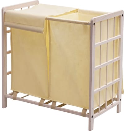 Wasbak MCW-B60, Wasbox wasmand, massief hout 2 vakken 60x60x33cm 68l ~ shabby wit, deksel crème
