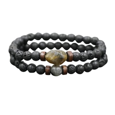 Marama - armbanden set Venice Lavastone - set van 2 - edelsteen - herenarmband