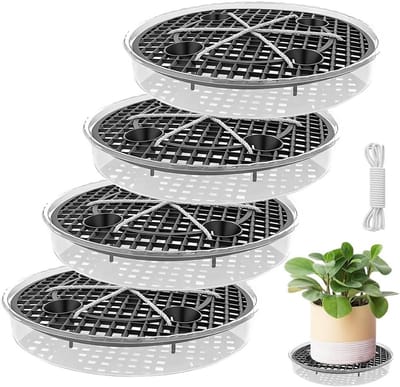 Set van 4 Zelfwaterende Stoffen Potten met Coasters - 30 cm Automatisch Bewateringssysteem voor Potplanten, Irrigatie en Plantenondersteuning