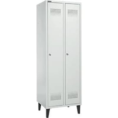 Schäfer Shop Genius Kledinglocker met poten, 2 compartimenten, 300 mm compartimentbreedte, cilinderslot, lichtgrijs