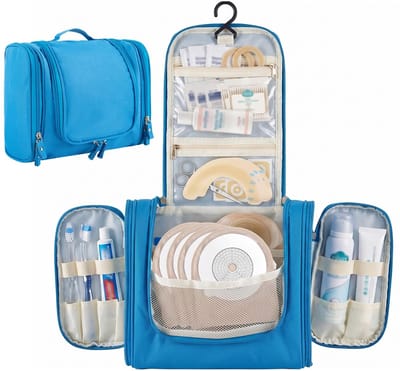 Nylon Toilettas - Blauw - 24x20x10cm - Waterdichte Douche Wastas - Met Ophanghaak - Meervaks Cosmetica Organizer - Voor Dames Reizen Dagelijks Gebruik