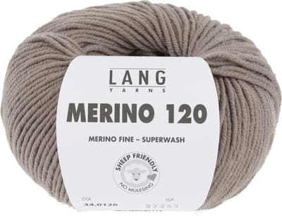Lang Yarns Merino 120 - 126 grijsbruin - Merinowol Garen