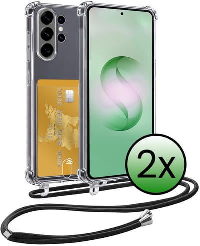 Hoes Geschikt voor Samsung S26 Ultra Hoesje Pas Houder Shock Proof Case Hoes Met Koord - Hoesje Geschikt voor Samsung Galaxy S26 Ultra Hoes Met Telefoonkoord Pasjeshouder Cover - Transparant - 2 Stuks