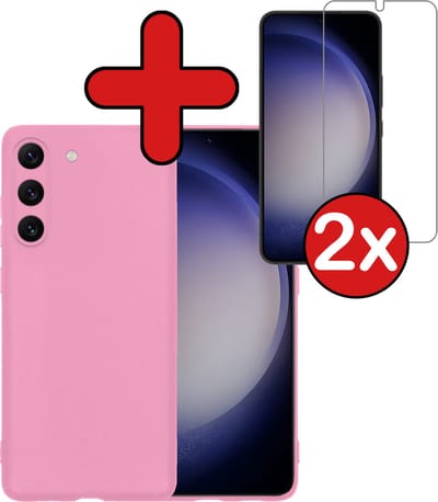 Hoesje - Met 2x Screenprotector - Geschikt voor Samsung Galaxy S23 - Sterk & Shockproof - Telefoon Hoes - Back Cover - Siliconen Case - Telefoonhoes - Roze