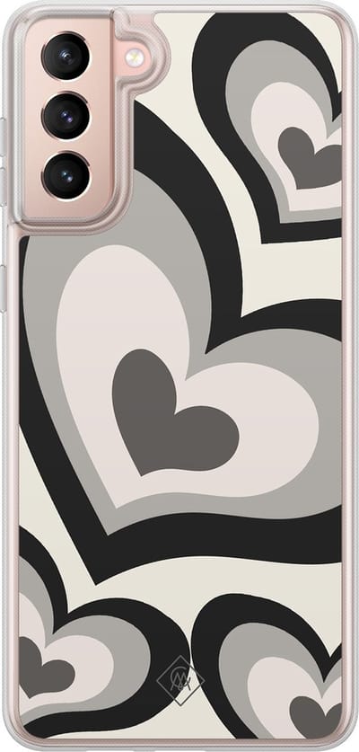 Casimoda® hoesje - Geschikt voor Samsung Galaxy S21 Plus - Hart Swirl Zwart - 2-in-1 case - Schokbestendig - Illustratie - Verhoogde randen - Zwart, Transparant