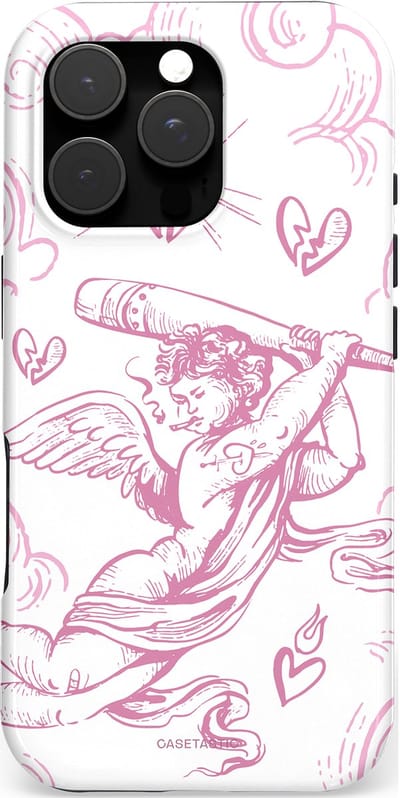 Casetastic hoesje geschikt voor Apple iPhone 16 Pro - MagSafe - Dubbellaagse bescherming - Engel Roze Liefde - Fashion Case - Wit Lichtroze Lichtgrijs