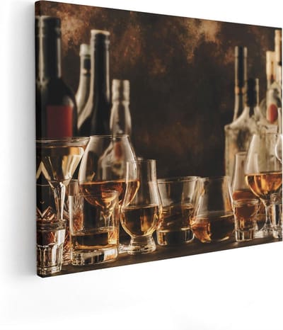 Artaza Canvas Schilderij Stilleven - 50x40 cm - Wanddecoratie Whisky Glazen - Muurdecoratie Woonkamer - Schilderijen Op Canvas