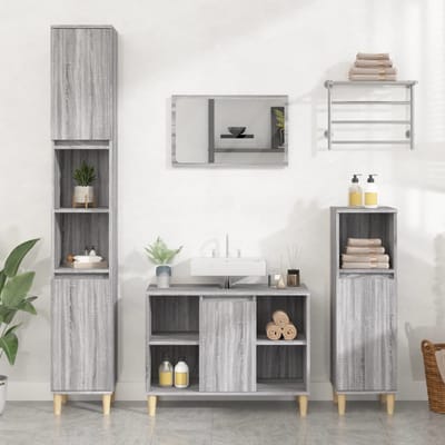 vidaXL - 3-delige - Badkamermeubelset - bewerkt - hout - grijs - sonoma - eikenkleur