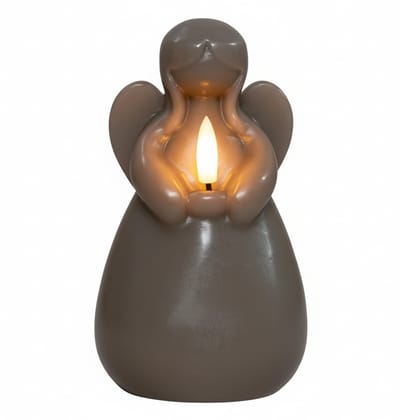Anna's Collection LED kaars engel - taupe - 14 x 8 cm - met timer - op batterijen - kerst - kerstkaarsen