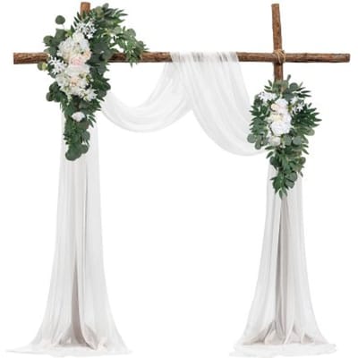 VEVOR Bruiloftsboog Bloemenset, Witte Bloemen voor Bruiloftsboog met Gordijnen (Set van 4) - 2 Bloemstukken, 2 Transparante Gordijnen, voor Ceremonieboeketten, Receptie Achtergronddecoratie