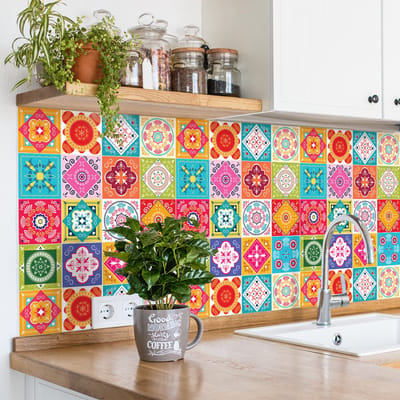 Zelfklevende tegelmuurstickers voor keuken en badkamer - 30 cementtegelstickers, Azulejos Serinata - 30 stickers, 20x20cm