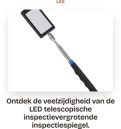 Dailygoods - LED inspectievergrotende spiegel - telescopisch - met handgreep - 360 graden rotatie - verlicht - inspectiegereedschap - voor werkbladen