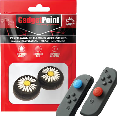 Gadgetpoint - Thumb Grips voor Nintendo Switch Joy-Con Controllers - Gaming Thumbgrips - Performance Anti-Slip Thumbsticks - Bescherming Accessoires - Bloemetjes - Zwart met Wit