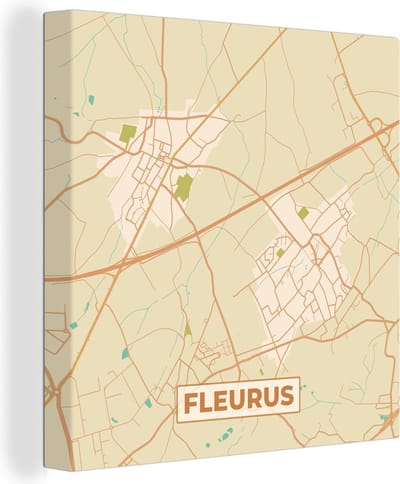 Canvas Schilderij Fleurus - Vintage - Stadskaart - Plattegrond - Kaart - 20x20 cm - Wanddecoratie