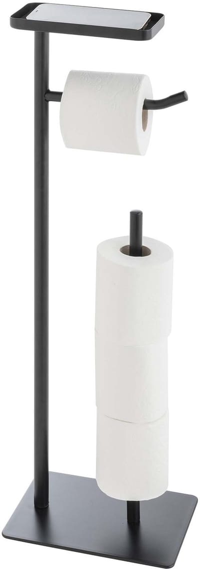 Wicotex Toiletrolhouder Filano – Zwart Metaal – Vrijstaand – Met Opbergruimte & Smartphonehouder