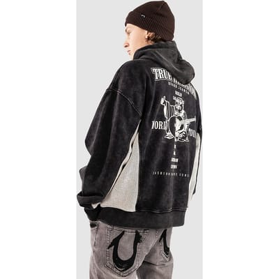 True Religion Mesh Inset Rust Cinched Zip Hoodie zwart