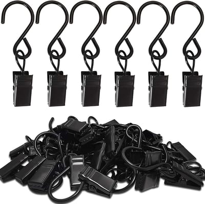 SnelShoppen - Heavy Duty RVS Metaal Clips met Haken voor Gordijnen, Foto's, Kunst & Ambacht Hangers - 20 Stuks Zwart - Ideaal voor Thuisdecoratie