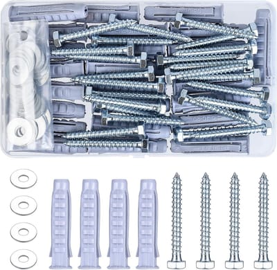 25 Sets Heavy Load Plug en Schroefset voor Muurmontage, Inclusief Hex Bolts en Universele Plugs voor Raamframes en Lange Schachten