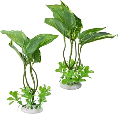 SnelShoppen - 2 stuks kunstplanten voor aquariumdecoraties, realistische aquariumsieraden, veilig voor vissen, zee- en zoetwater, aquariumaccessoires