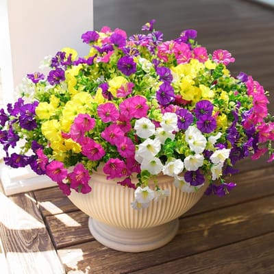 12 Bundels Kunstbloemen voor Buiten - UV-bestendige Weerbestendige Balkonplanten voor Tuin en Terras (Multikleur)